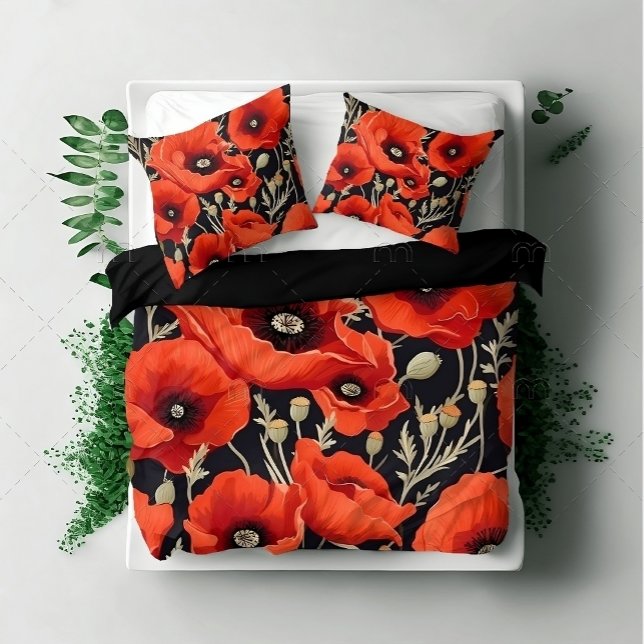 Red Black Poppy Flower Pattern  Duvet Cover (Creator Uploaded)