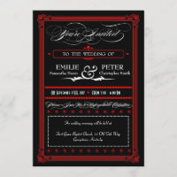 Red & Black Poster Style Wedding Invitations