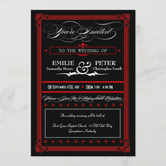 Red & Black Poster Style Wedding Invitations