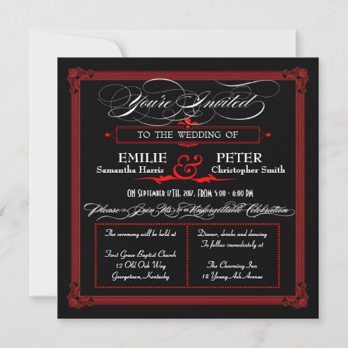 Red  Black Poster Style Wedding Invitations