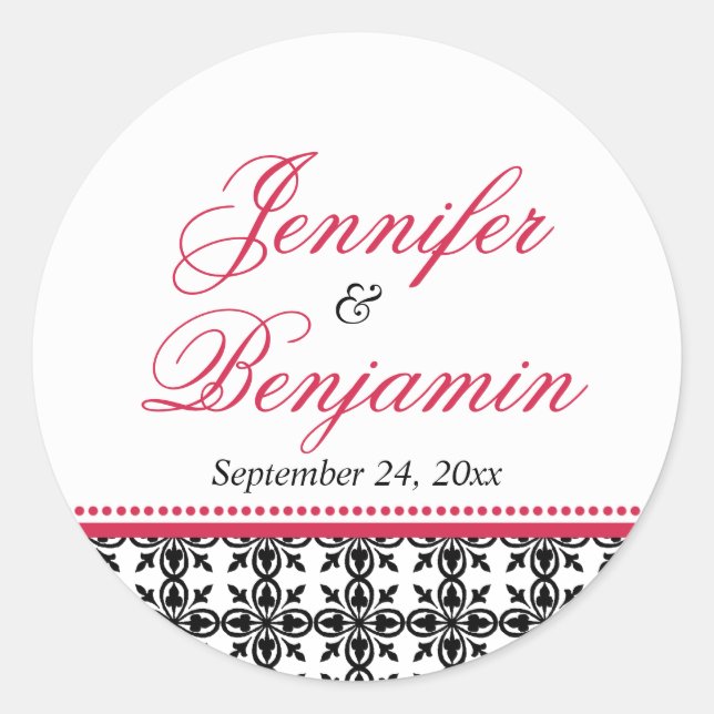 Red black preppy custom name wedding favor label (Front)