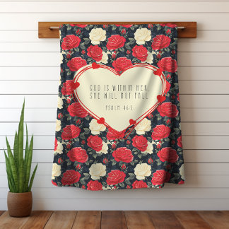 Red & Black Preppy Roses Christian Bible Verse Sherpa Blanket