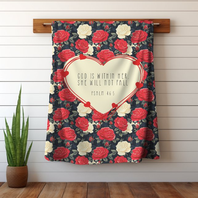 Red & Black Preppy Roses Christian Bible Verse Sherpa Blanket (Creator Uploaded)