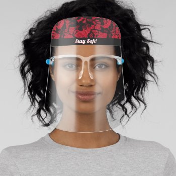 Red Black Printed Lace Pattern Face Shield by trendyteeshirts at Zazzle