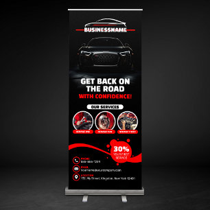 Red & Black Professional Automotive Car Detailing Retractable Banner