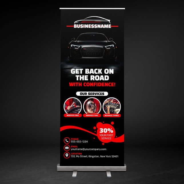 Red & Black Professional Automotive Car Detailing Retractable Banner (Creator Uploaded)
