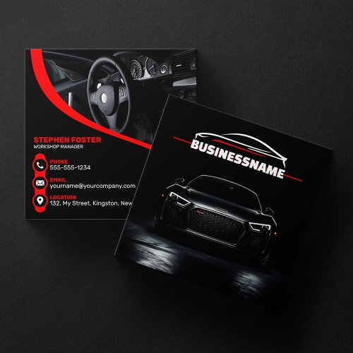 Red  Black Professional Automotive Car Detailing Square Business Card