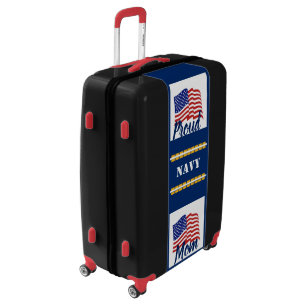 Red & Black - Proud Navy Mom Suitcase