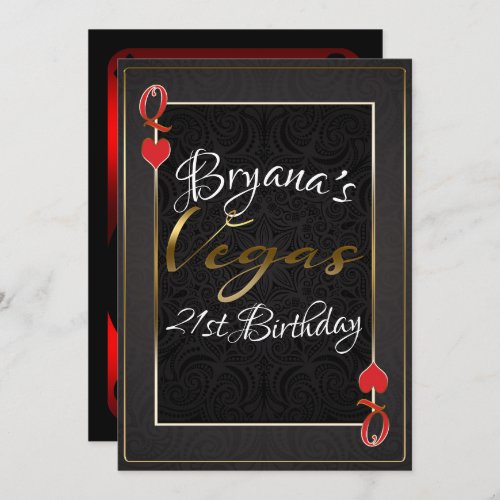 Red Black Queen of Hearts Vegas 21st Birthday Invitation