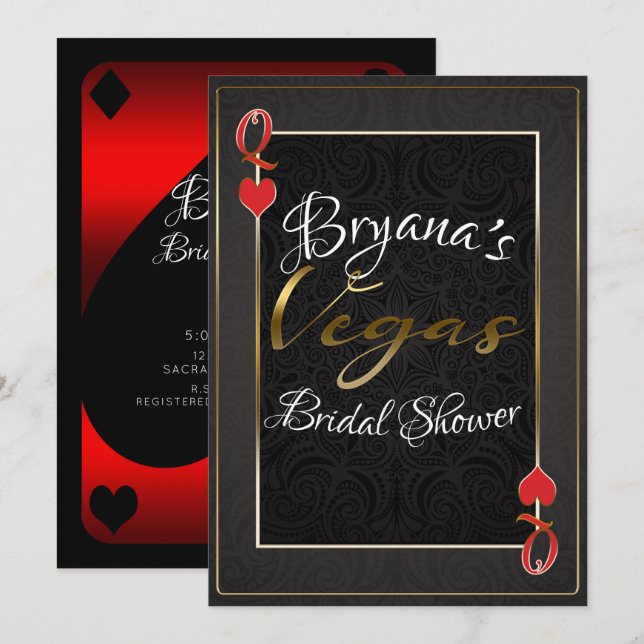 Red Black Queen of Hearts Vegas Bridal Shower Invitation (Front/Back)