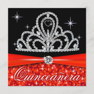 Red Black Quinceanera Princess Tiara Bling Invitation