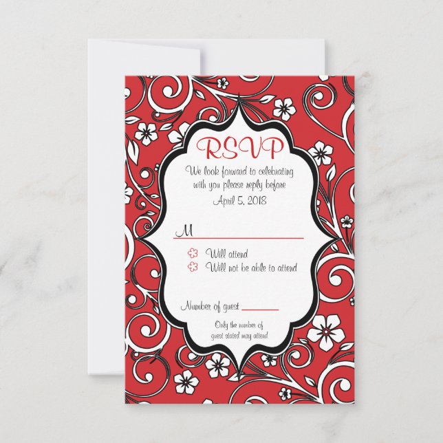 Red & Black Quinceañera RSVP Card (Front)