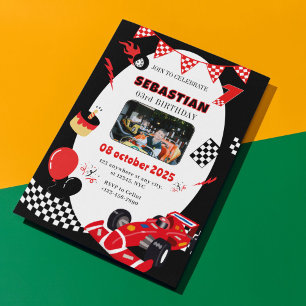 Red & Black Race Birthday Invitation- Custom Photo Invitation