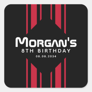 Red Black Racing Car Stripe Birthday Party Square Sticker