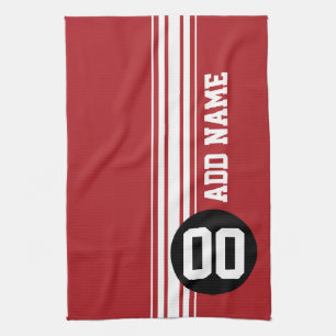 Red Black Racing Stripes Custom Name Number Towel