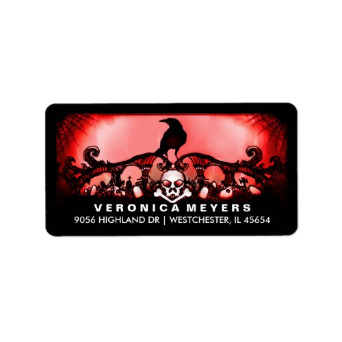 Red  Black Raven Halloween Address Label