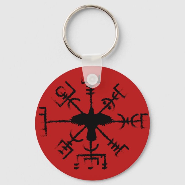 Red & Black Raven Vegvisir Protection Sigil Keychain (Front)