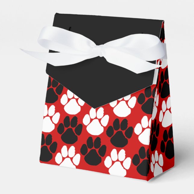Red & Black Repeating Pawprint Gift Favor Boxes (Front Side)