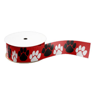 Red & Black Repeating Pawprint Grosgrain Ribbon