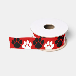 Red & Black Repeating Pawprint Grosgrain Ribbon