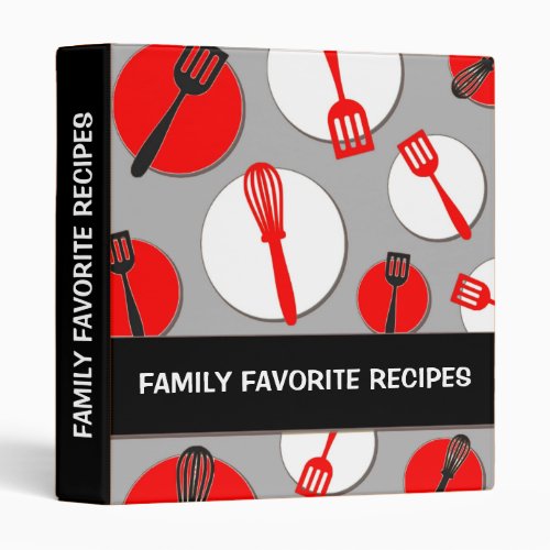 Red black retro kitchen utensils recipe binder