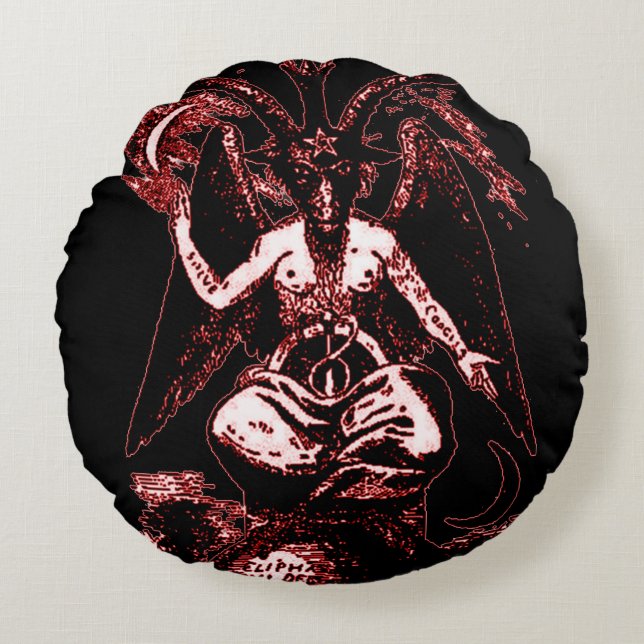 Red & Black Reversible Dark God Baphomet Round Pillow (Front)