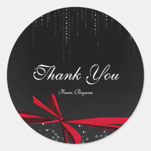 Red & Black Ribbon Bow Rhinestones Bling Stickers
