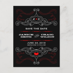 Red & Black Rock 'n' Roll Music Themed Wedding Announcement Postcard