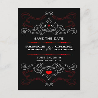 Red & Black Rock 'n' Roll Music Themed Wedding Announcement Postcard