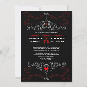 Red & Black Rock 'n' Roll Music Themed Wedding Invitation