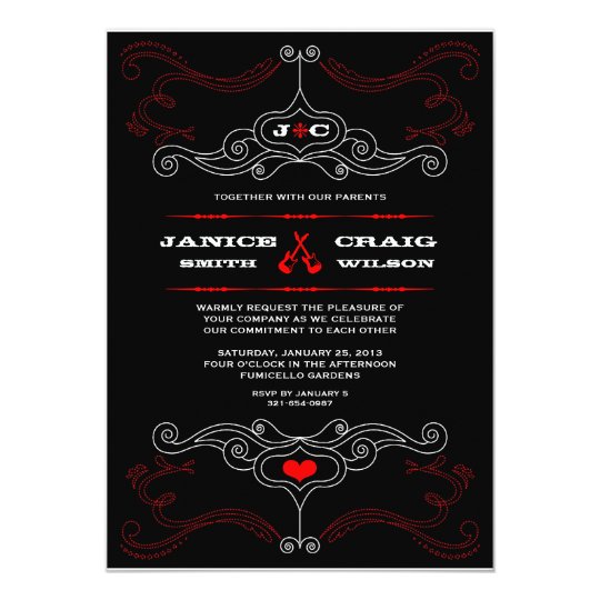 Red Black Rock N Roll Music Themed Wedding Invitation Zazzle Red Black Rock N Roll Music Themed Wedding Invitation