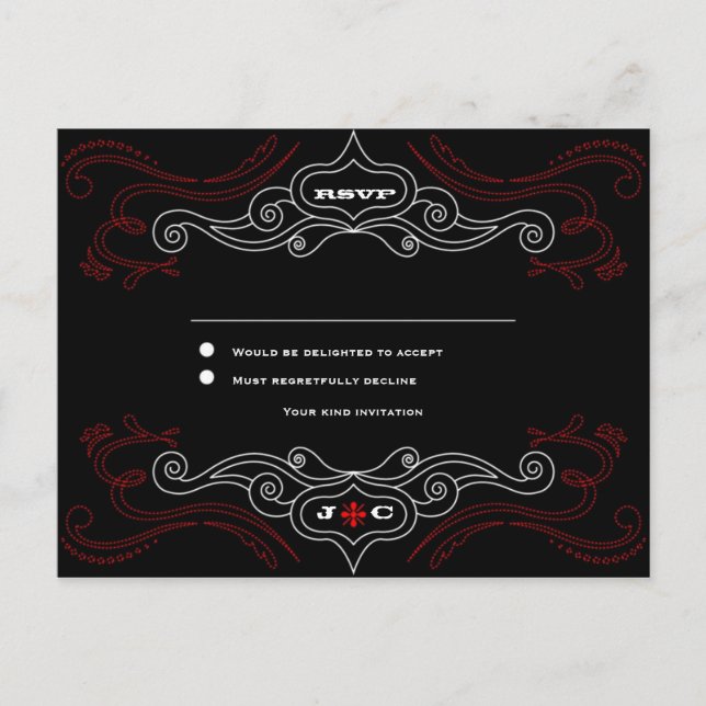 Red & Black Rock 'n' Roll Music Themed Wedding Invitation Postcard (Front)