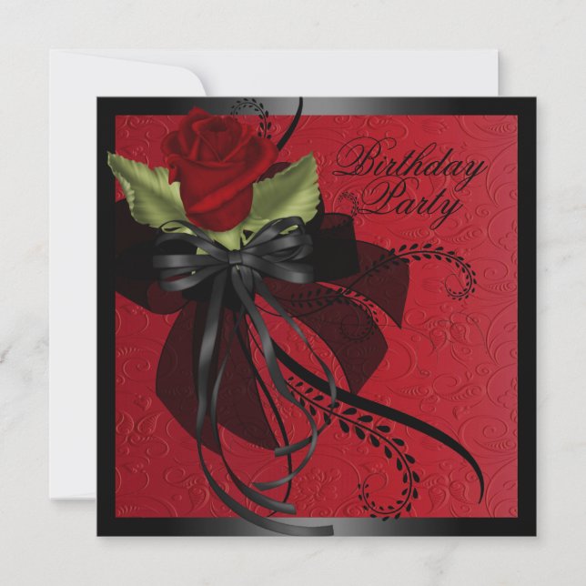 Red & Black Rose Birthday Invitation (Front)