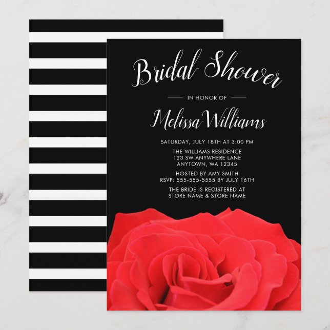 Red & Black Rose Bridal Shower Invitations (Front/Back)