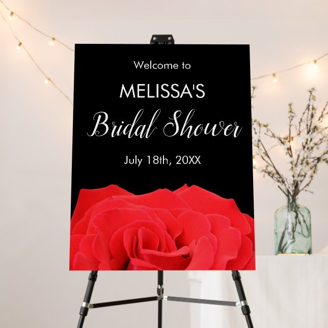 Red Black Rose Bridal Shower Welcome Foam Board (In Situ (Stand))