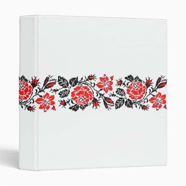 Red Black Rose cross-stitch Russian Pattern 3 Ring Binder (Front/Spine)