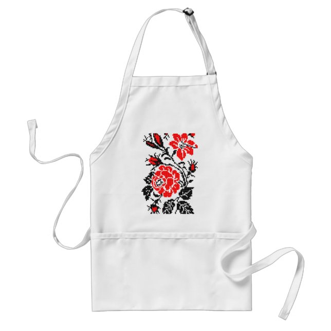 Red&Black Rose cross-stitch Russian Pattern Adult Apron (Front)