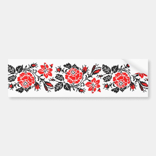 Red&Black Rose cross-stitch Russian Pattern Bumper Sticker (Front)
