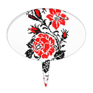 Red&Black Rose cross-stitch Russian Pattern Cake Topper