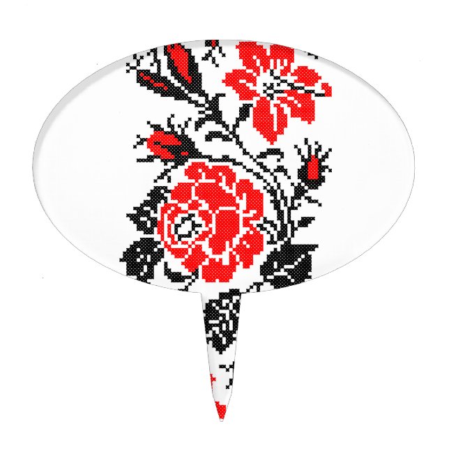 Red&Black Rose cross-stitch Russian Pattern Cake Topper (Front)