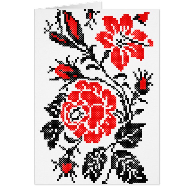 Red&Black Rose cross-stitch Russian Pattern Cards (Front)
