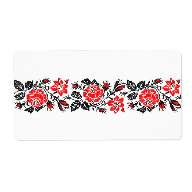 Red&Black Rose cross-stitch Russian Pattern Label (Front)