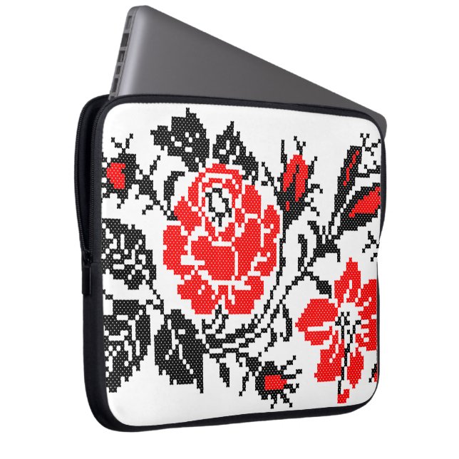 Red&Black Rose cross-stitch Russian Pattern Laptop Sleeve (Front Right)