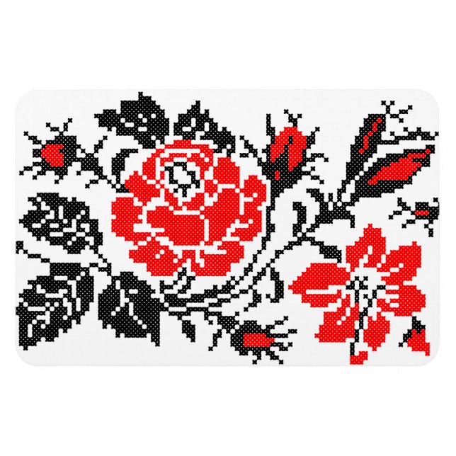Red&Black Rose cross-stitch Russian Pattern Magnet (Horizontal)