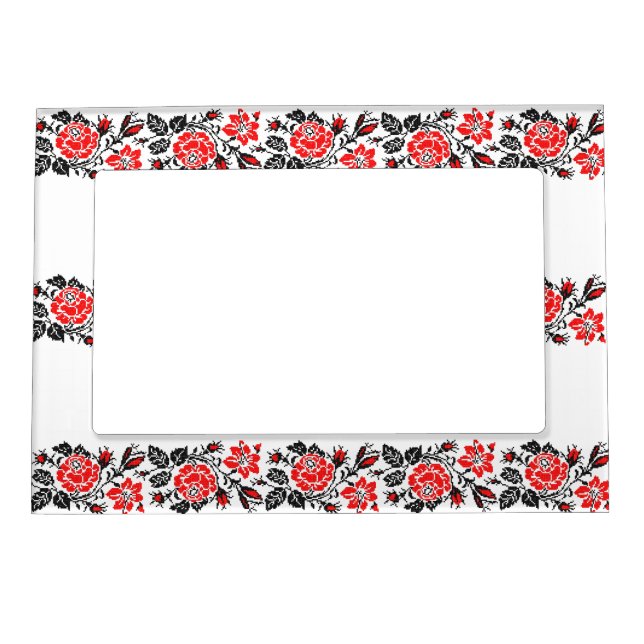 Red&Black Rose cross-stitch Russian Pattern Magnetic Picture Frame (Front)