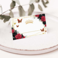 Red Black Rose Floral Gold Butterflies Quinceañera