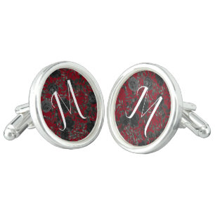 Red Black Rose Gothic Wedding Cufflinks