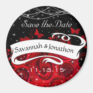 Red Black Rose Heart Save the Date Under Stars Magnet