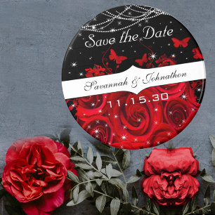 Red Black Rose Heart Save the Date Under Stars Magnet