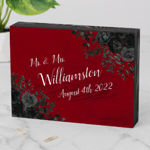 Red Black Rose Wedding Elegant Gothic Wooden Box Sign